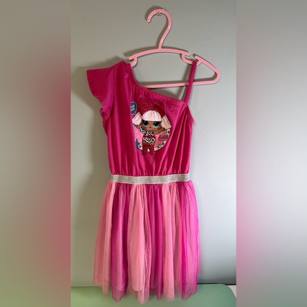 LOL Surprise Short Sleeve & Spaghetti Strap Pink Dress, Girl Size 5, Girl dress